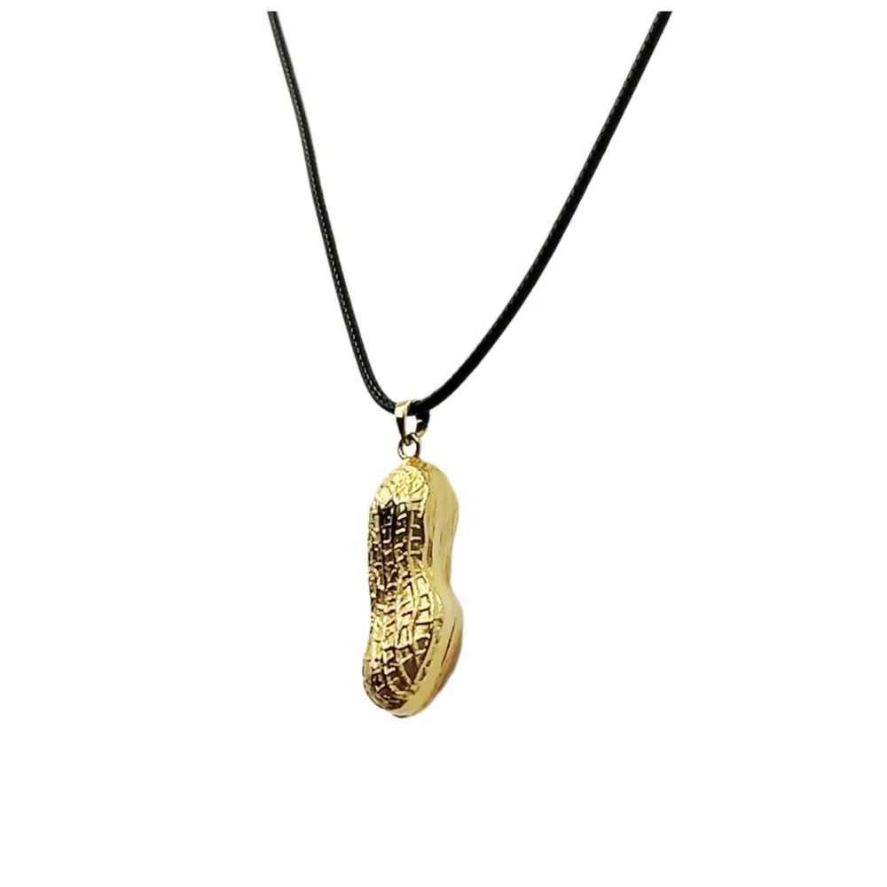 Gold Tone Peanut Pendant Necklace on Black Cord 18
